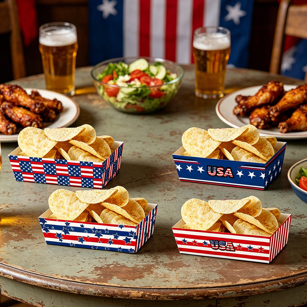 Unisex non-collapsible party snack boxes made of cardboard with patriotic stars and stripes pattern Kalsten