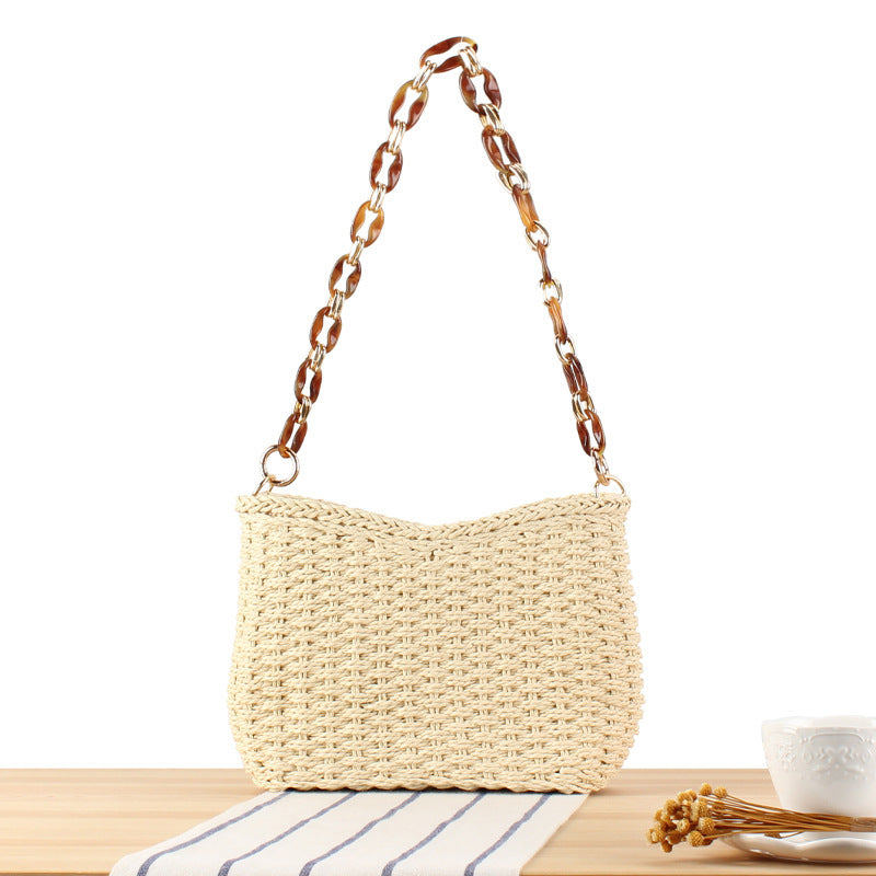 Fashionable straw bag with chain strap Kalsten