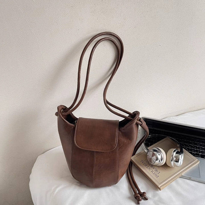 Contemporary Leather Drawstring Bucket Bag Kalsten