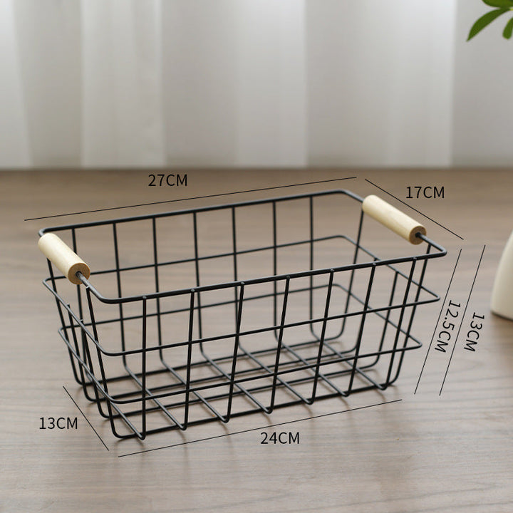 Unisex Wire Storage Basket with Ergonomic Wooden Handles Kalsten