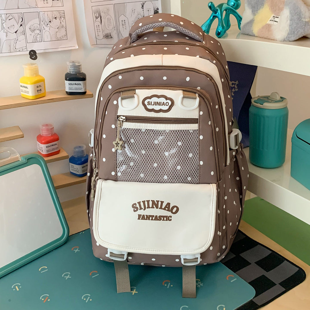 Polka Dot Multi-Compartment School Backpack