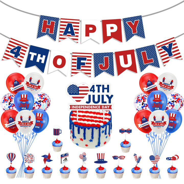 Unisex nan festive party decoration set for Independence celebration with garlands balloons cake and cupcake toppers Kalsten