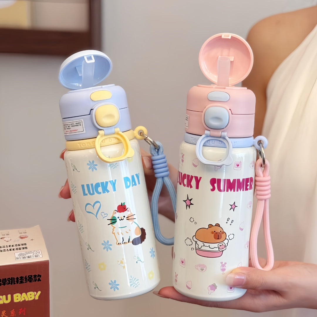 Ladies insulated drinking bottle with practical carry handle and cheerful strawberry motif Kalsten