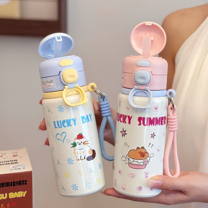Ladies insulated drinking bottle with practical carry handle and cheerful strawberry motif Kalsten