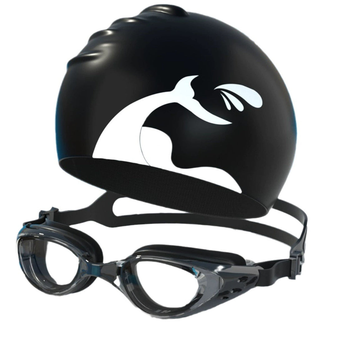 Swimming set with ergonomic swimming goggles and silicone cap Kalsten