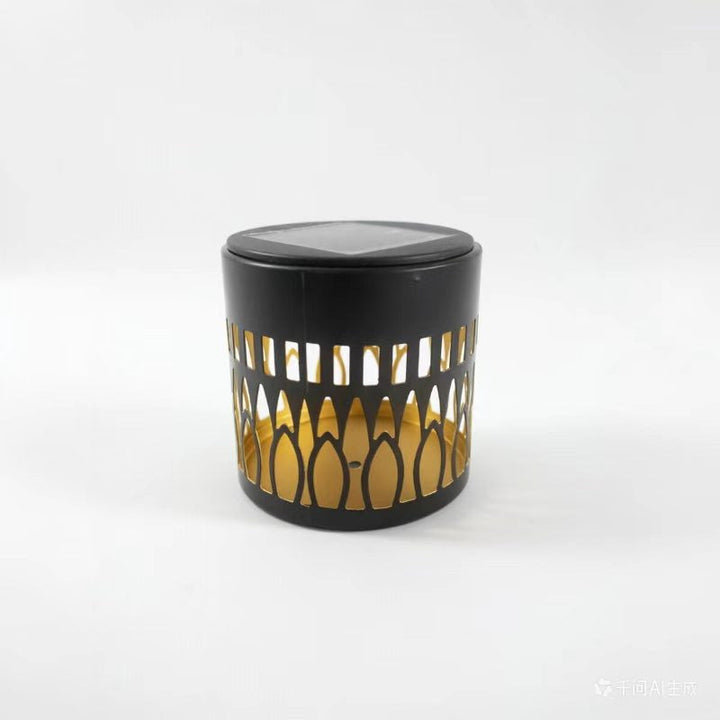 Decorative Solar-Powered Metal Lantern With Geometric Cutout And Warm LED Candle Effect Kalsten