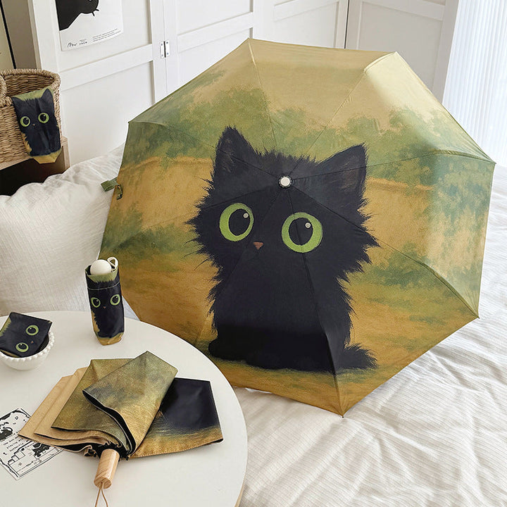 Women's Folding Umbrella with Creative Cat Design Kalsten