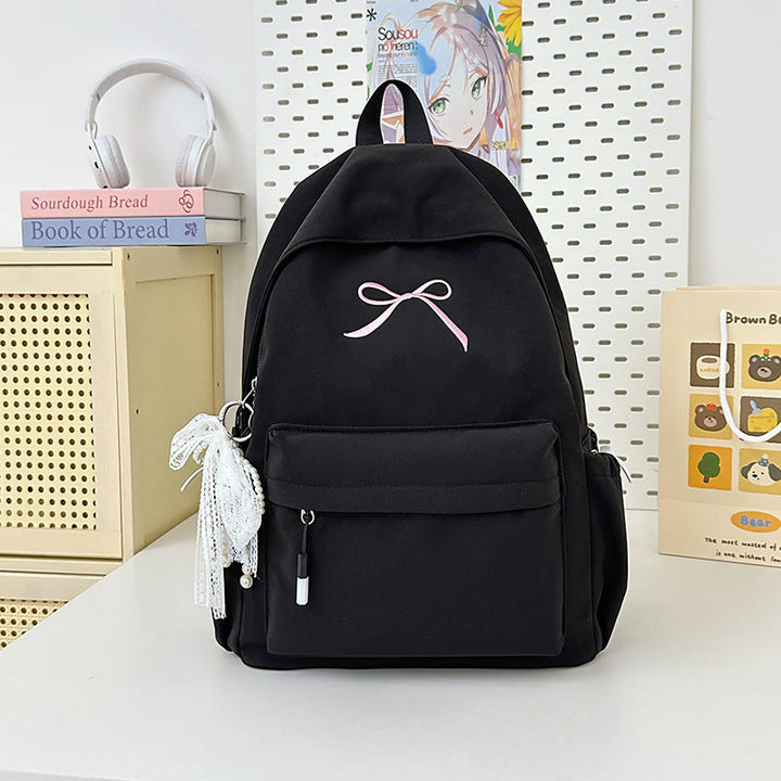 Minimalist Bow-Embellished School Backpack