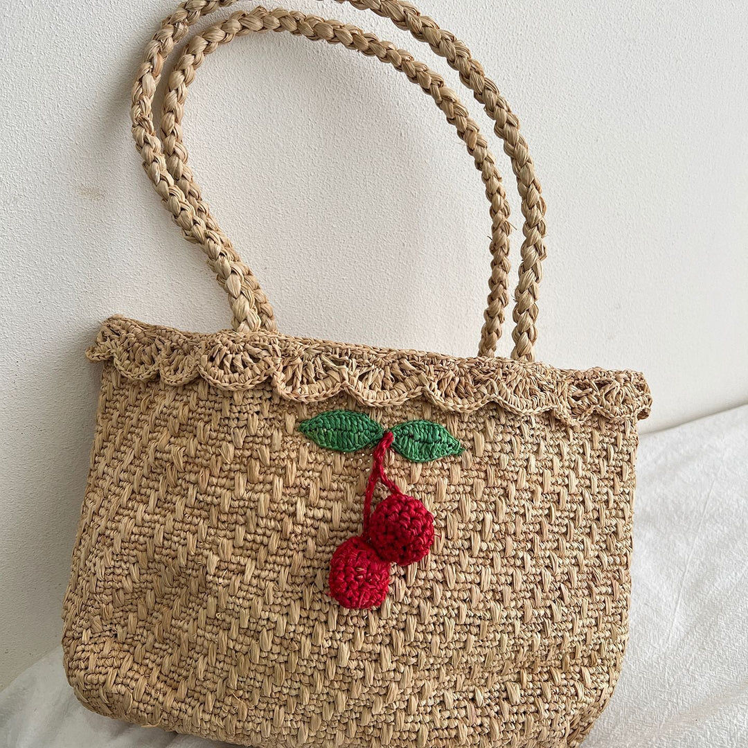 Handmade straw bag with colorful lemon design Kalsten