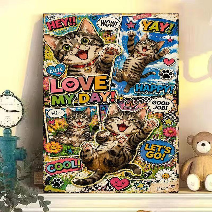 Playful Cat-Themed Wall Art Print Kalsten