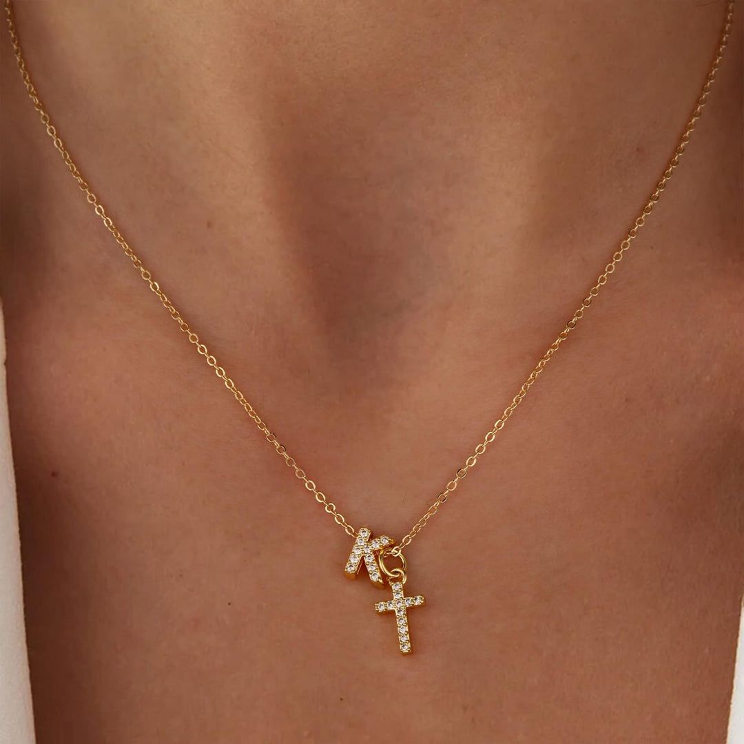 Kalsten | Dainty Diamond Initial & Cross Necklace