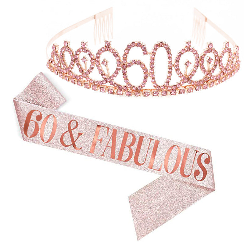 Girl Glittering Birthday Crown and Sash Set Kalsten