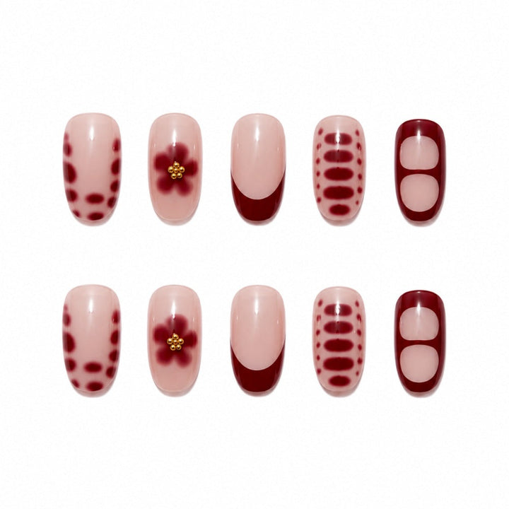 Elegant Artificial Nails with Floral Design and Shine Kalsten