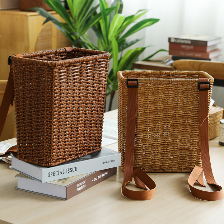 Handcrafted Wicker Storage Basket with Adjustable Strap Kalsten