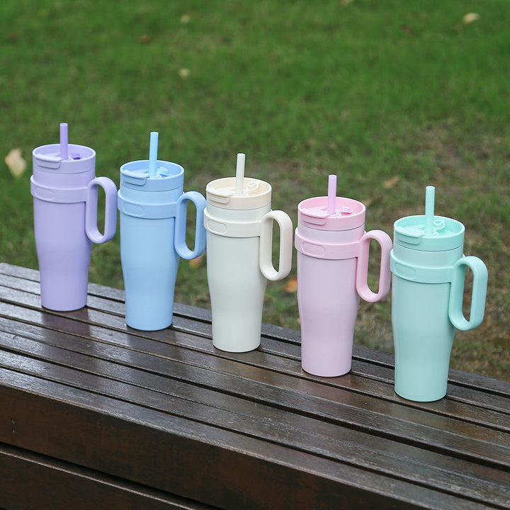 Ladies' insulated drinking cup with non-slip handle and integrated straw Kalsten