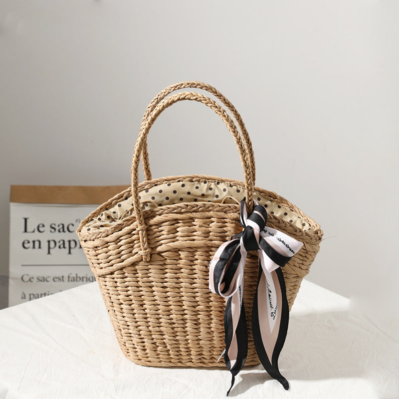 Braided beach bag with dotted inner pocket Kalsten
