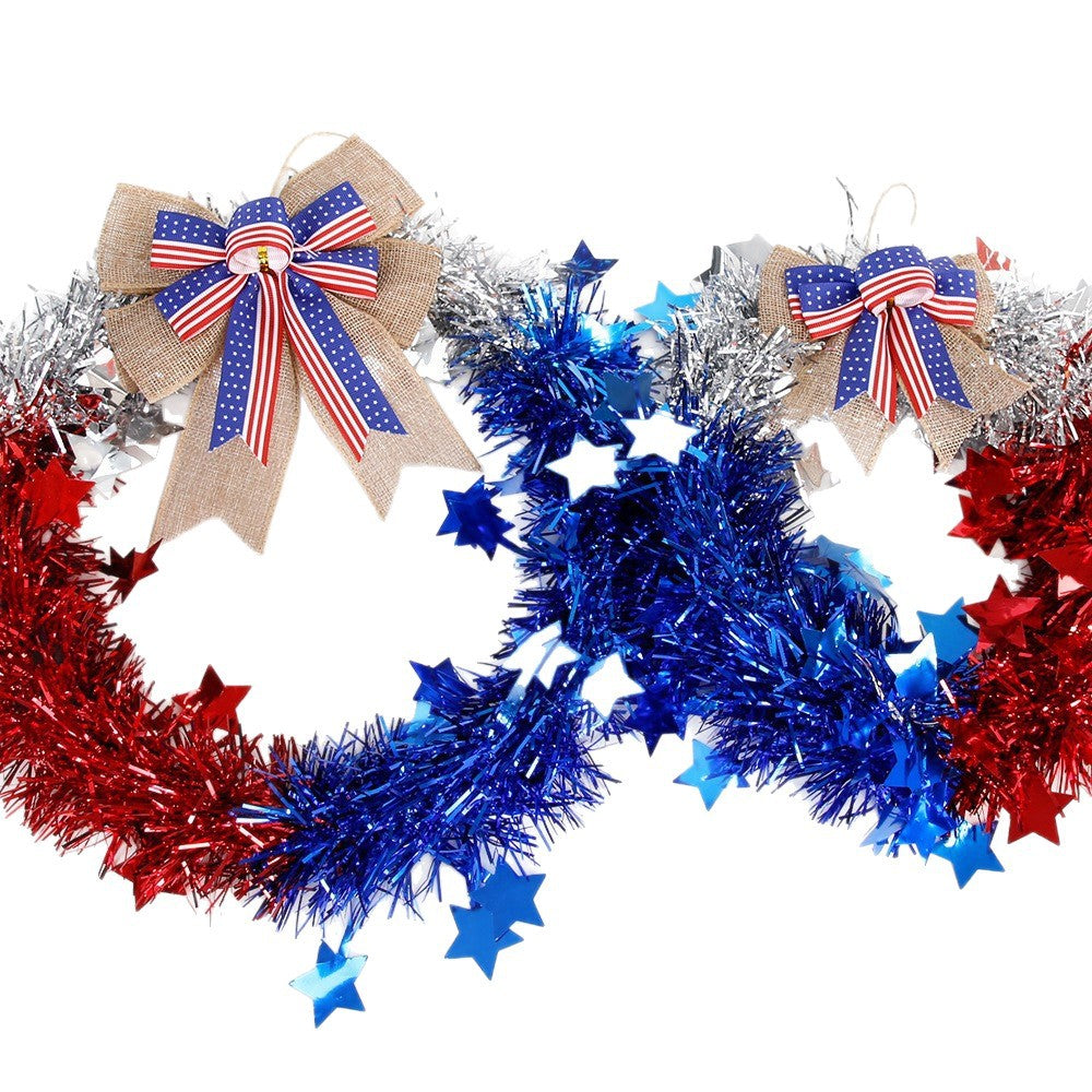 Unisex nan festive tinsel-glitter wreath with star appliqué and jute ribbon bow Kalsten