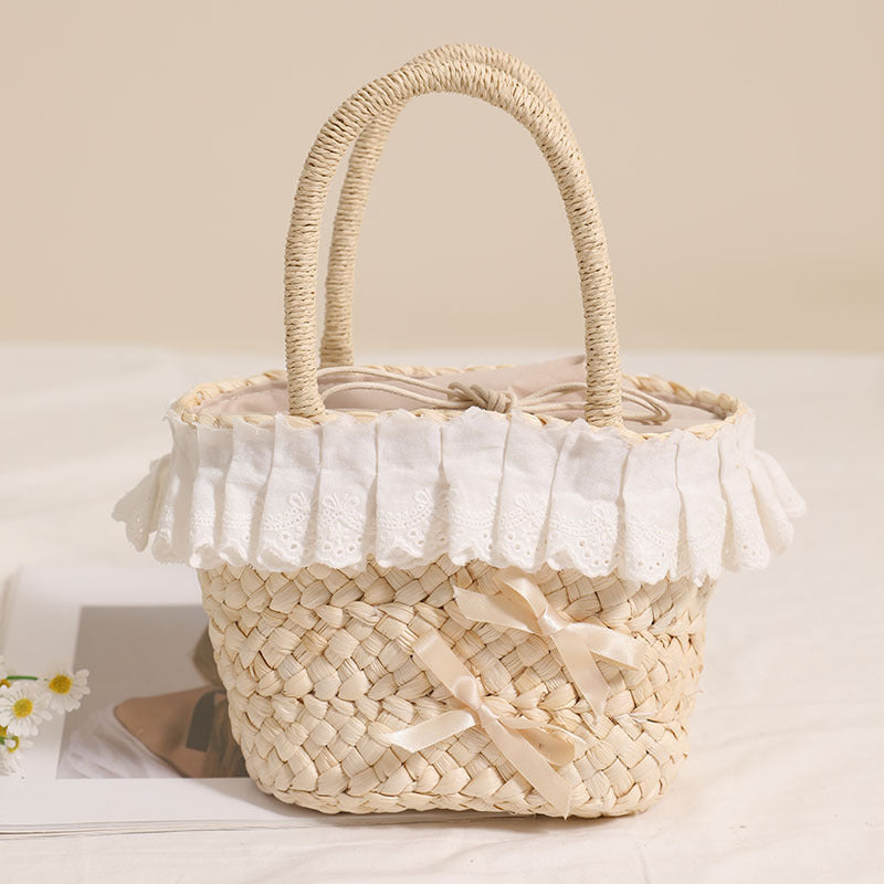 Handcrafted basket bag with delicate ruffles and ribbons Kalsten