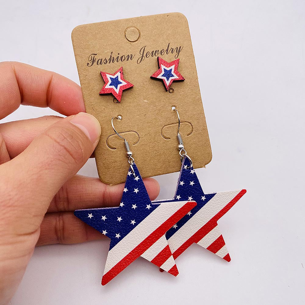 Women's nan lightweight drop earrings made of faux leather with star pattern and matching round ear studs Kalsten