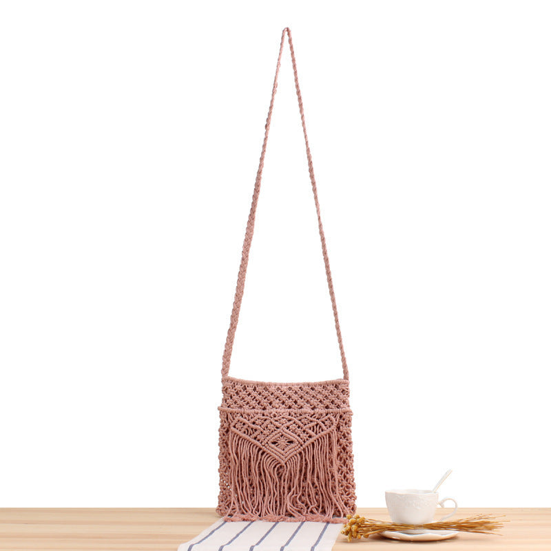 Macramé shoulder bag with fringed decoration Kalsten