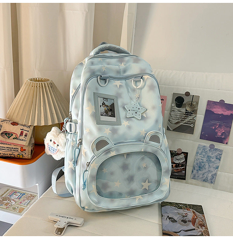 Multi-Compartment Star-Patterned School Backpack