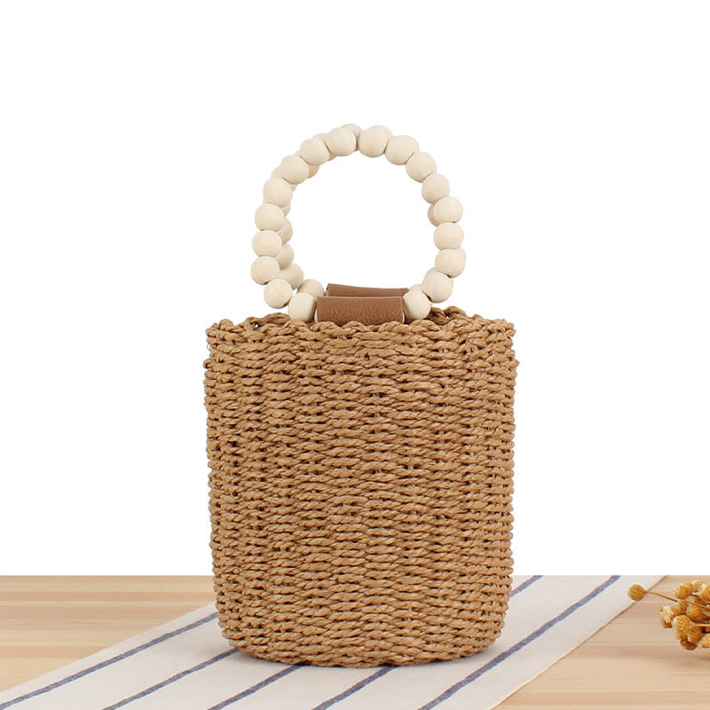 Handbag Made of Hand-Crafted Natural Wicker with Elegant Wooden Handle Kalsten
