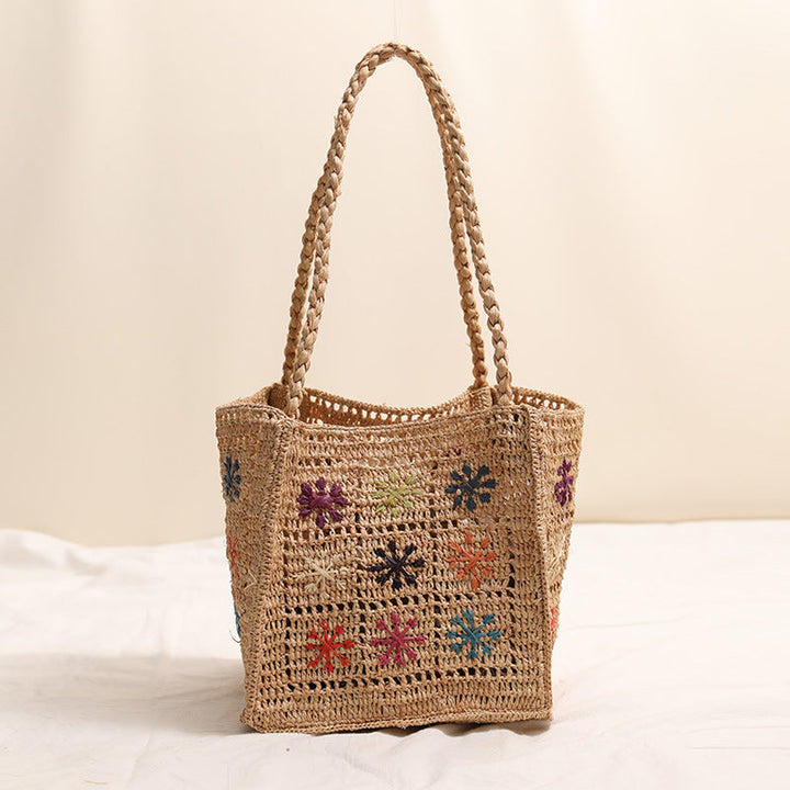 Handcrafted straw bag with colorful embroidery design Kalsten