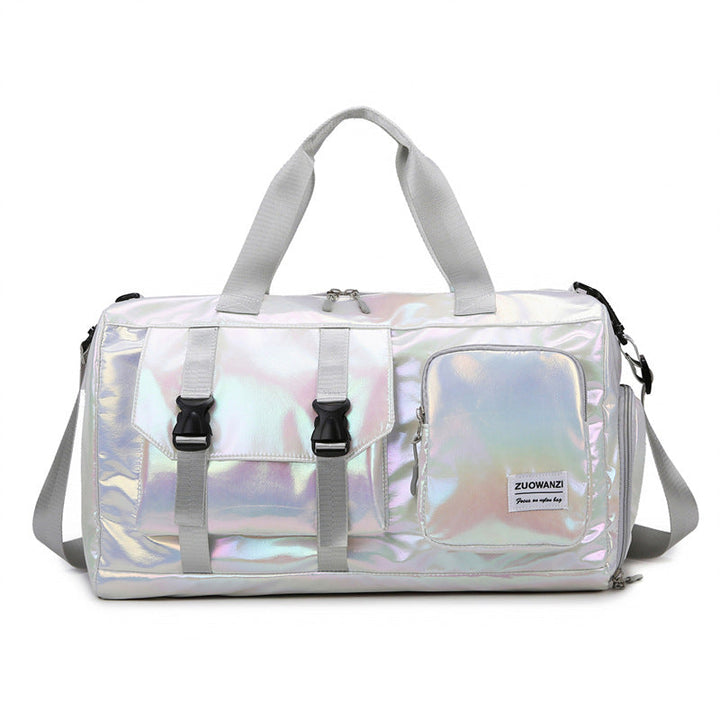 Fashionable travel bag with holographic surface and practical compartments Kalsten