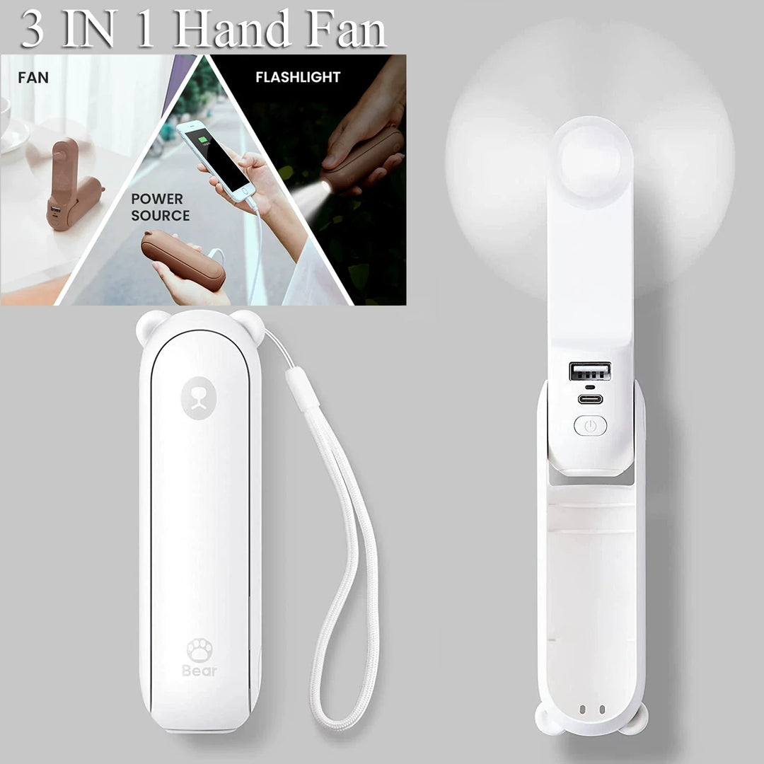 Unisex one-size foldable rechargeable hand fan with integrated power bank and dual USB charging ports Kalsten