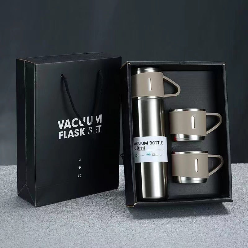 Women’s stainless steel vacuum flask with two accompanying cups Kalsten