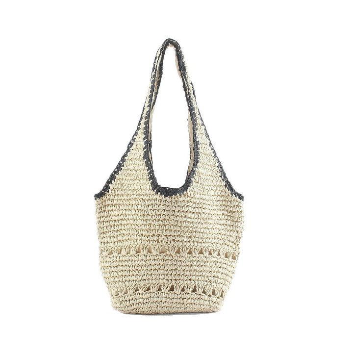 Beach shoulder bag made of hand-woven raffia with elegant lace trims Kalsten