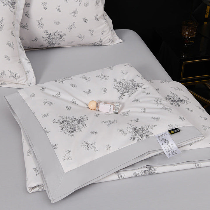 Floral Cotton Sateen Duvet Cover Set With Piped Border And Matching Pillow Shams