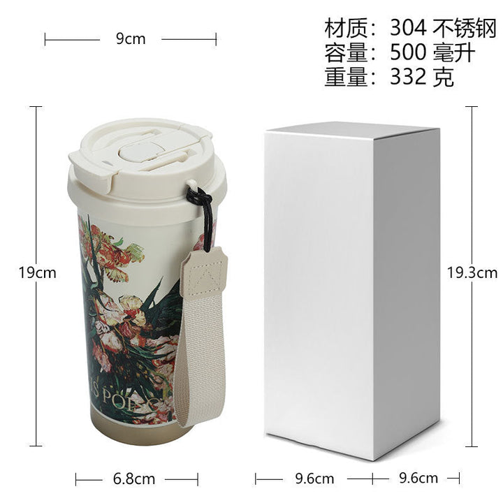 Women's Reusable Coffee Cup with Leak-proof Lid and Carry Strap Kalsten