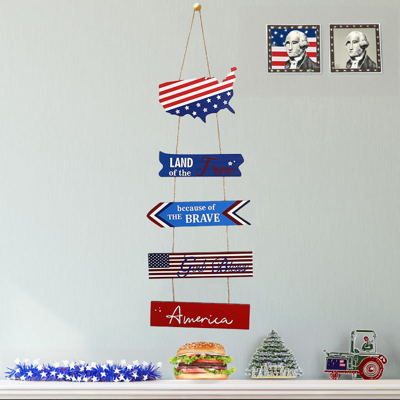 Unisex nan hanging patriotic wood wall decoration with multi-part panels and rope suspension Kalsten