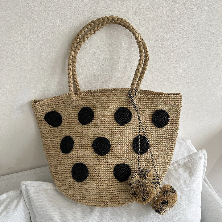 Handcrafted straw bag with geometric pattern Kalsten