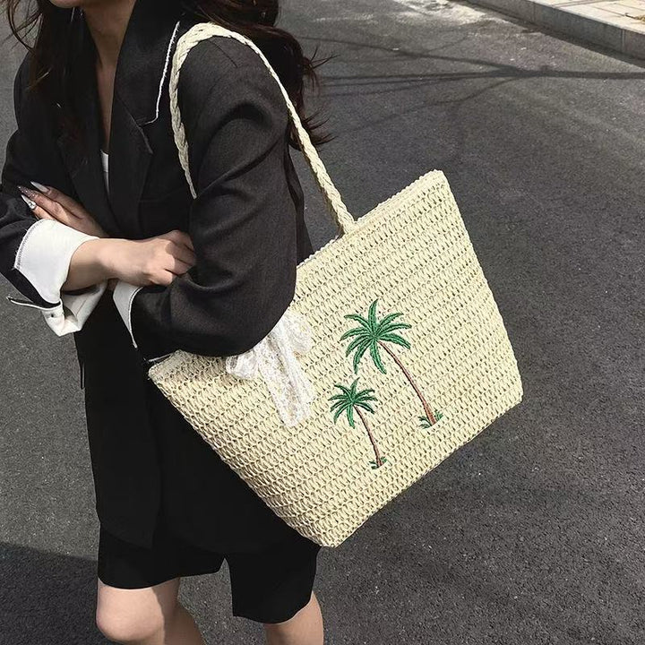 Summer basket bag with palm pattern Kalsten