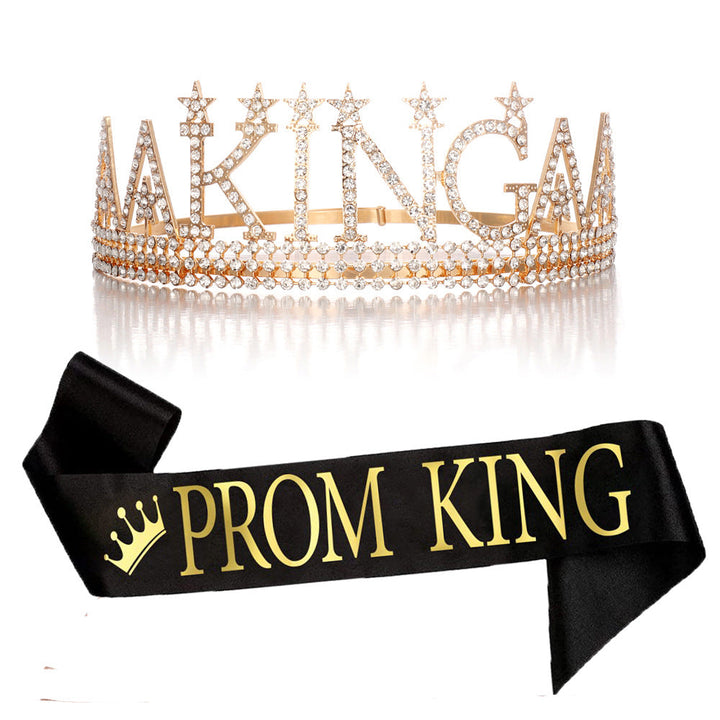Ladies Glittering Birthday Crown with a Regal "Birthday King" Sash Set Kalsten