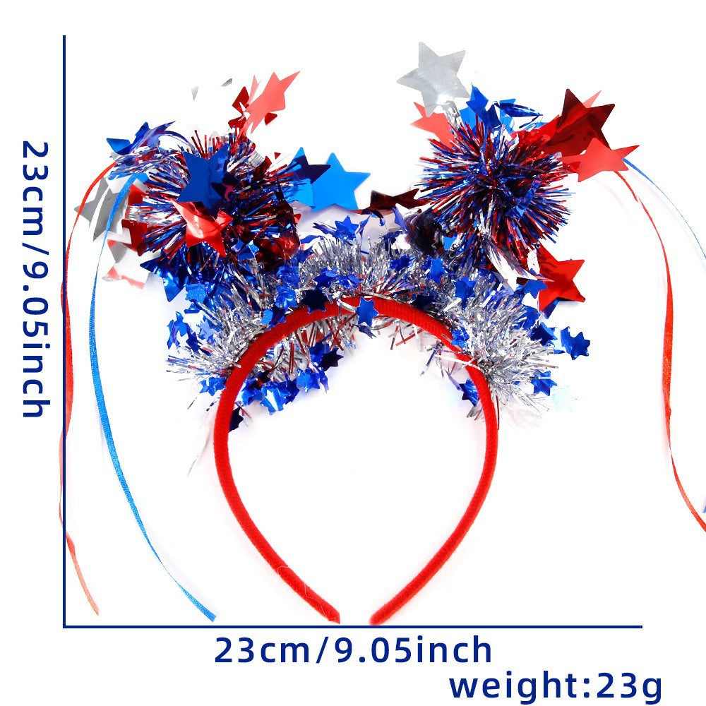 Women's Independence Day patriotic pompom headband with tinsel star toppers Kalsten