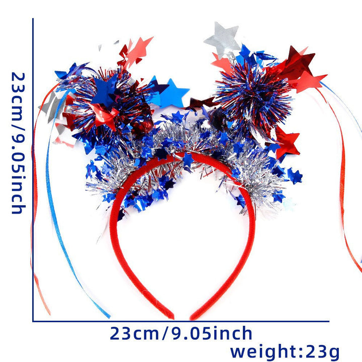 Women's Independence Day patriotic pompom headband with tinsel star toppers Kalsten