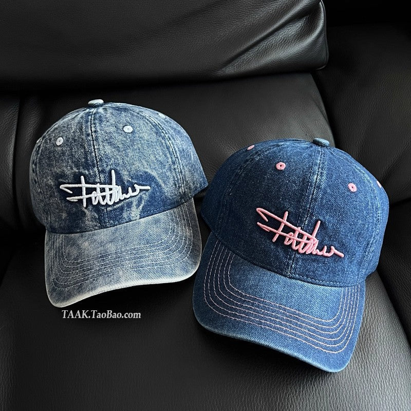 Women's Distressed Denim Embroidered Baseball Cap Kalsten