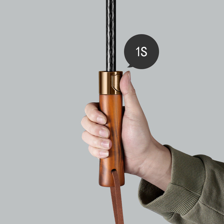 Ladies elegant automatic folding umbrella with ergonomic wooden handle Kalsten