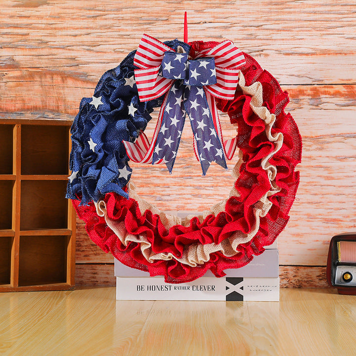 Unisex nan more patriotic Jute door wreath with star and stripe design and decorative bow Kalsten