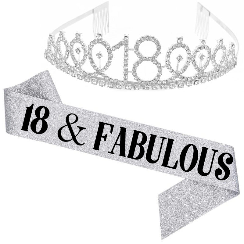Girl Glittering Birthday Crown and Sash Set Kalsten