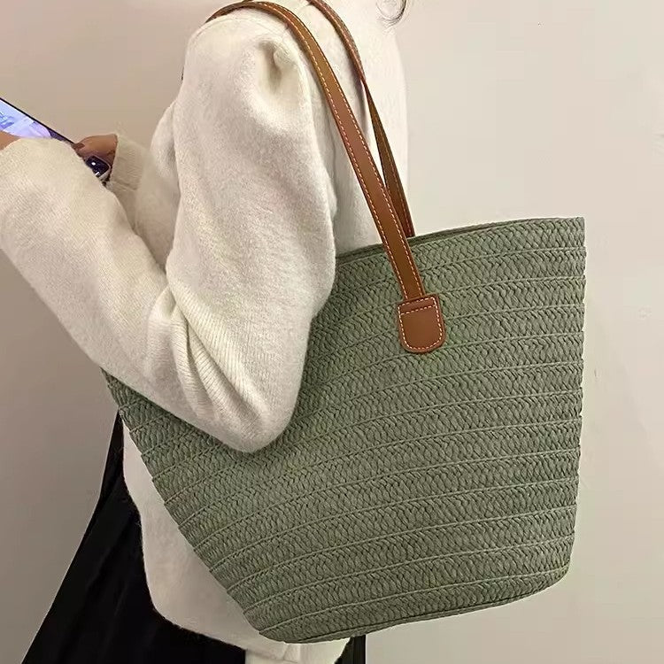 Elegant and Spacious Straw Bag with Leather Handles Kalsten
