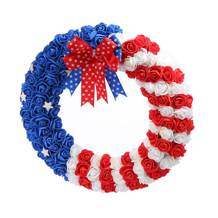 Unisex nan decorative foam rose door wreath with star appliqués and bow accent Kalsten