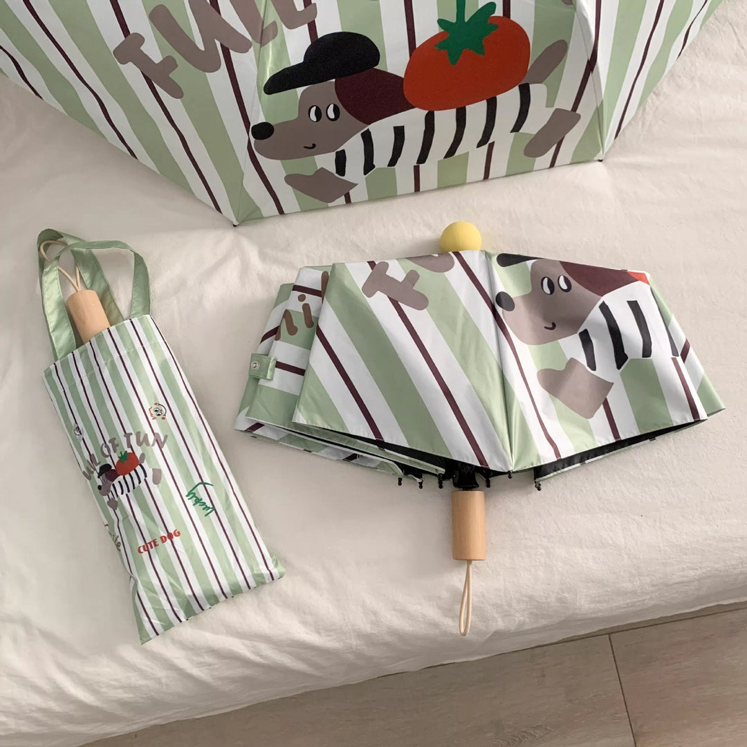 Ladies elegant folding umbrella with ergonomic wooden handle and protective carrying case Kalsten