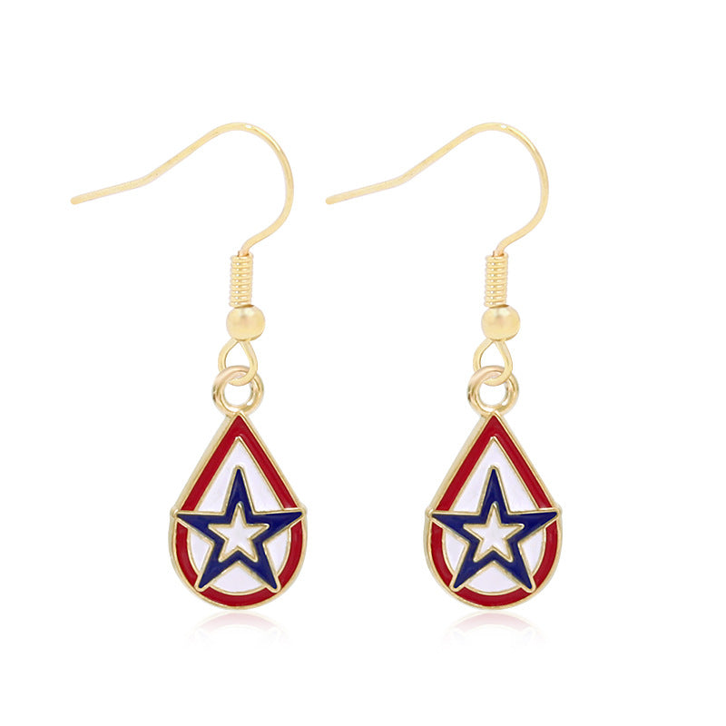 Women's star-shaped enamel earrings with USA flag motif and gold-plated fish Kalsten