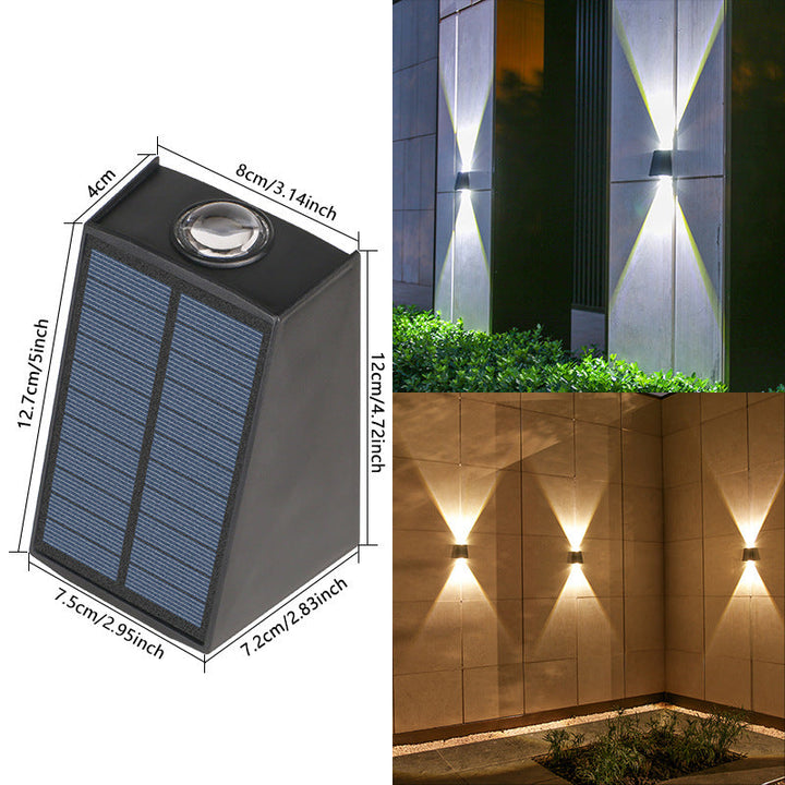 Angled Bi-Directional Solar LED Wall Uplight-Downlight With Integrated Photovoltaic Panel And Prism Lens Kalsten