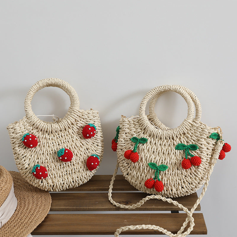 Bast bag with cheerful strawberry motifs Kalsten