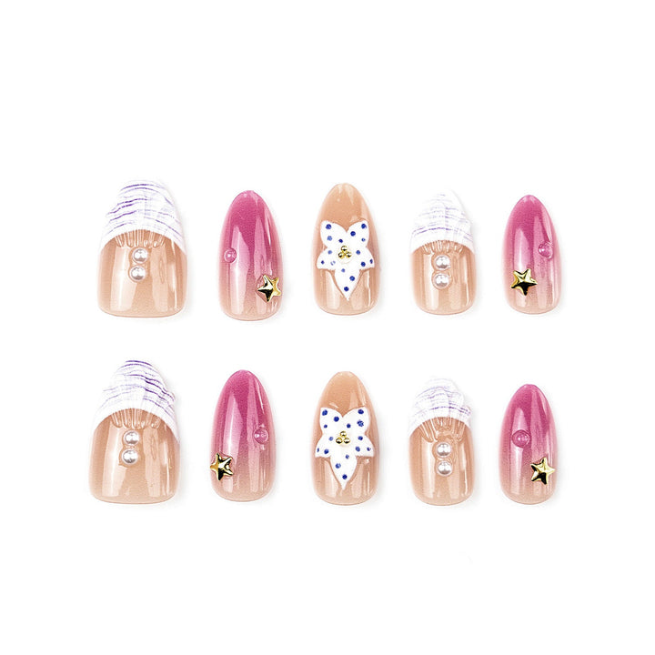 Artistic Press-On Nail Set with Star and Shell Accents Kalsten